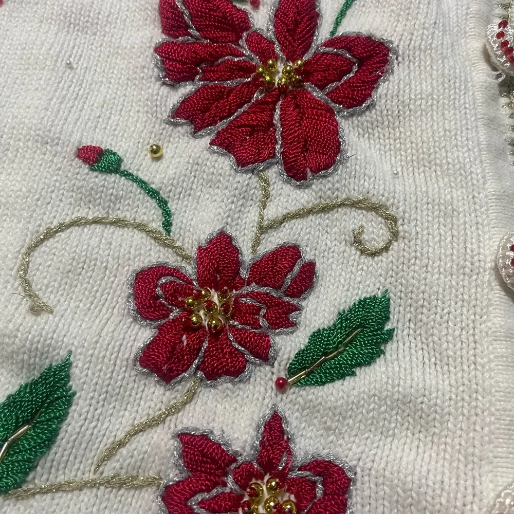 VTG Christmas Reference Point poinsettia Sweater Vest Women's 2X White - Image 3