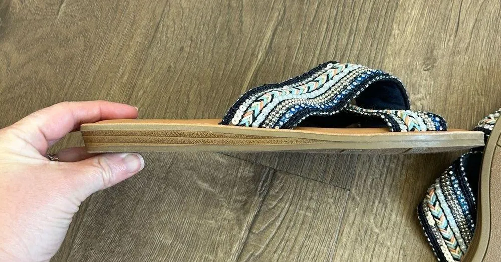 Blue Beaded Starlit Sequin Cross Strap Sandals 7.5 - Image 3