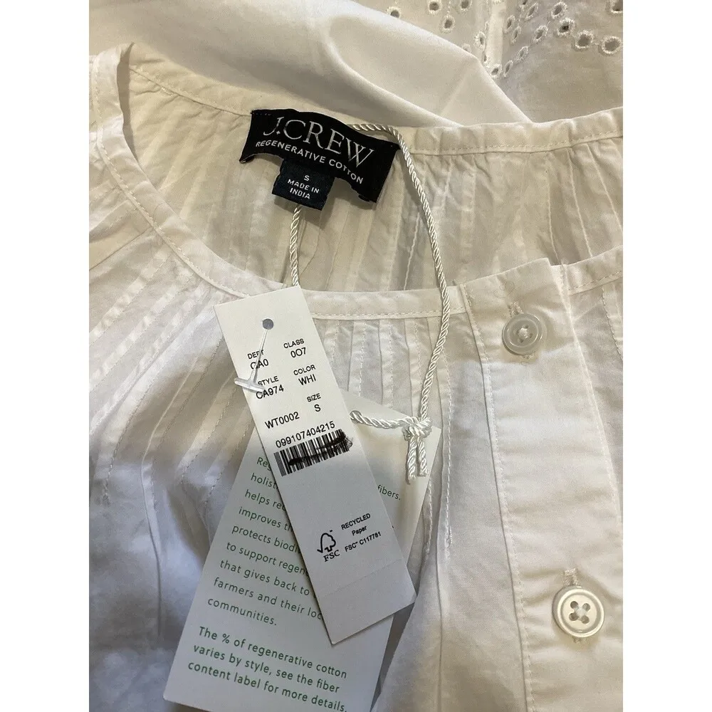J. Crew Flawed Jolie Top in Eyelet Cotton Poplin White Short Sleeve S - Image 6