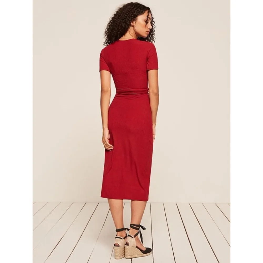 Reformation Britton Wrap Midi Dress Size XS Red - Image 3