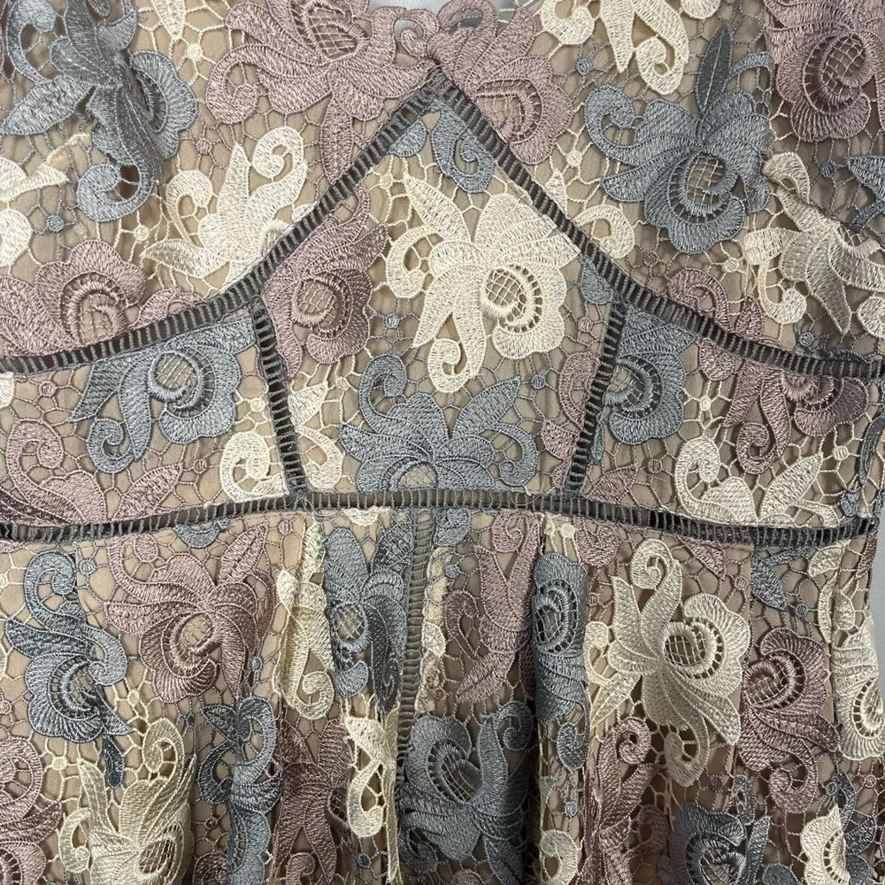 Anthropologie Eri + Ali floral lace mini dress size small petite muted color - Image 6