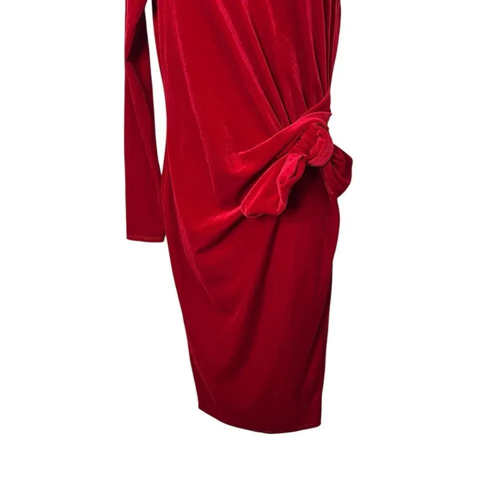 Vintage Day & Night 80s 90s‎ Red Velvet One Shoulder Midi Dress Size M - Image 2