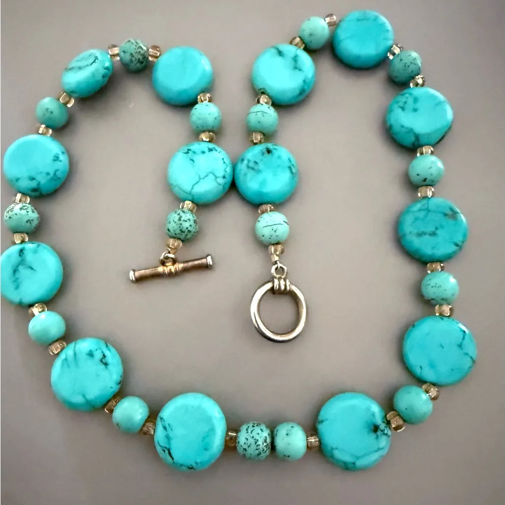 Southwestern Turquoise Howlite Gemstone Statement Necklace 18 Inches Blue - Image 4