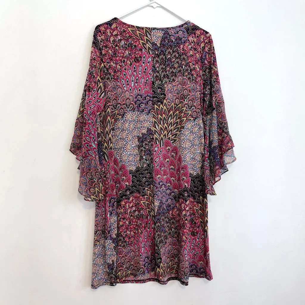 JBS J.B.S. Plus Size Multi Paisley Peacock Feather 3/4 Sleeve Bell Sleeve Dress Purple - Image 12