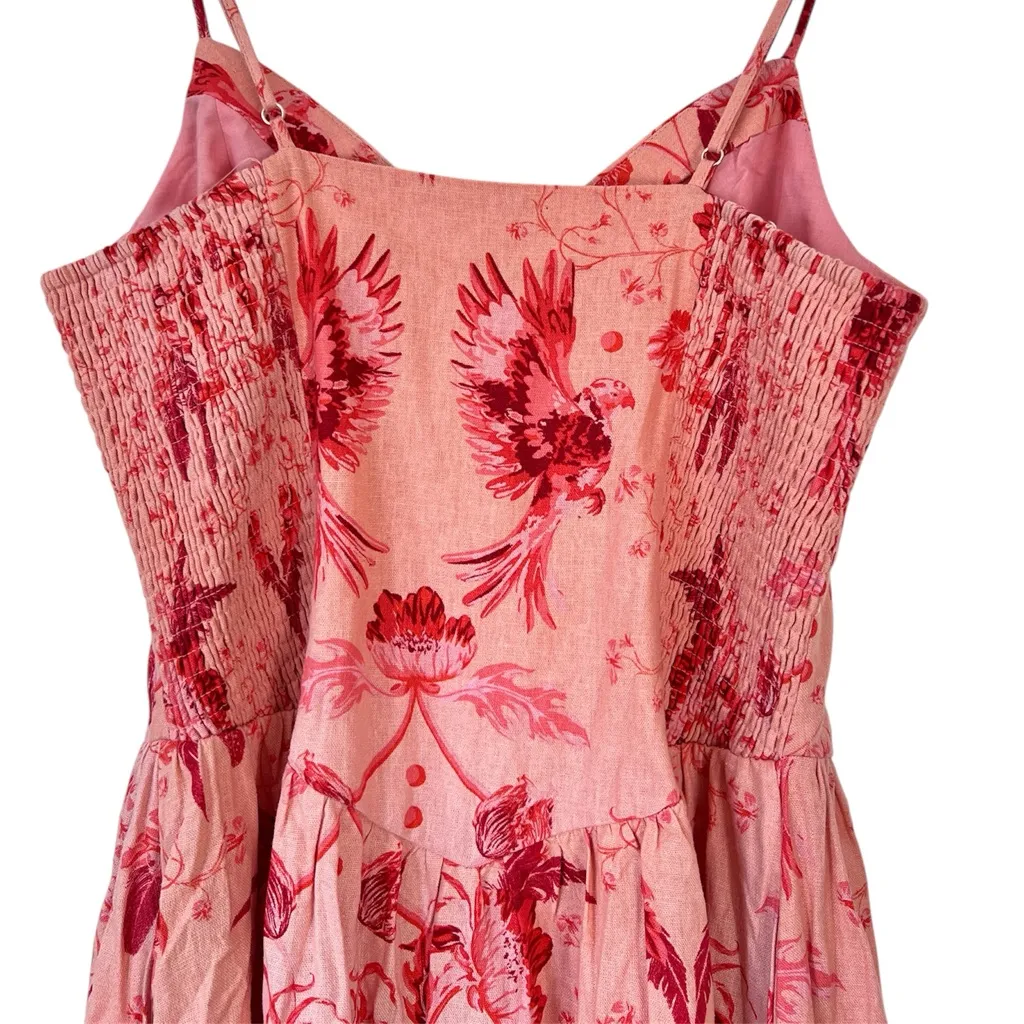 House‎ of Harlow 1960 Orange Floral Midi Dress Linen Blend Boho Chic Size Medium Pink - Image 6