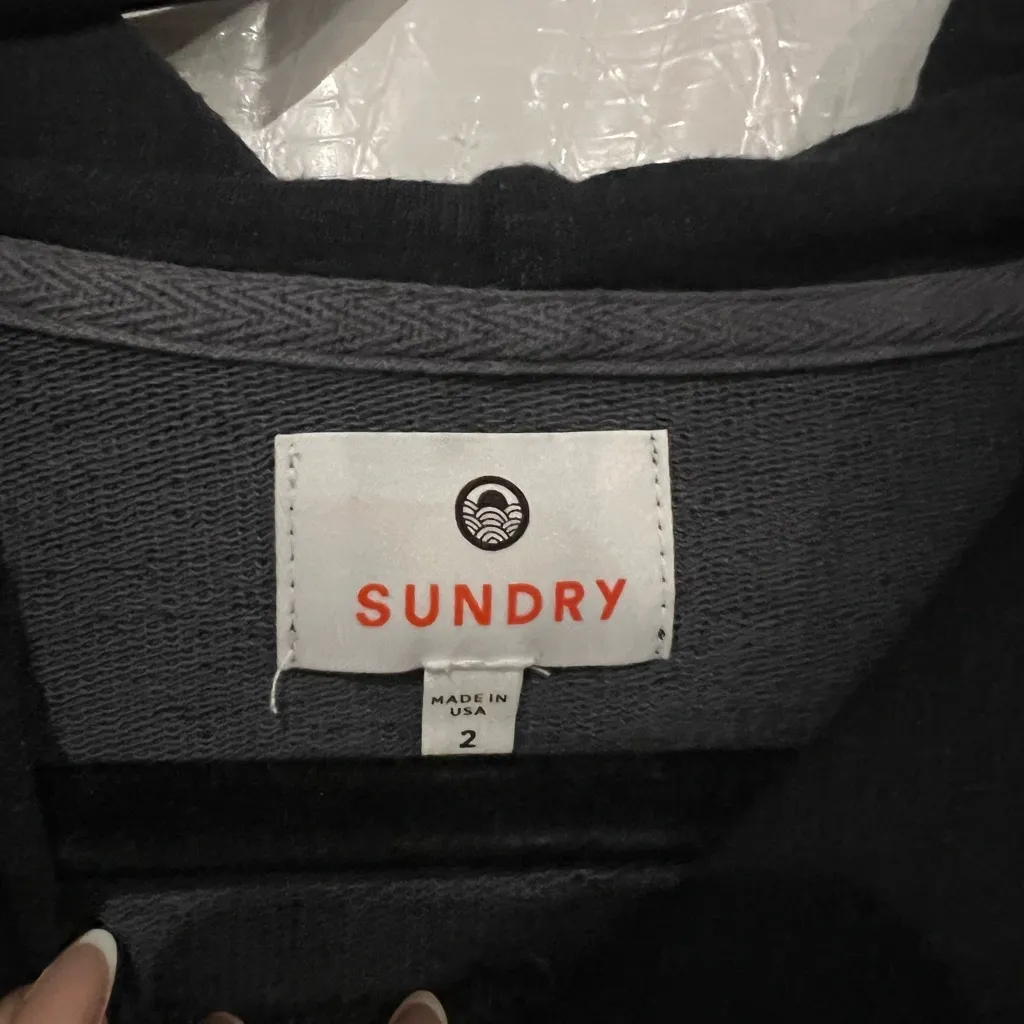 Sundry Black Stripe-Detail Hooded Sweatshirt Size 2 / Medium - Image 4