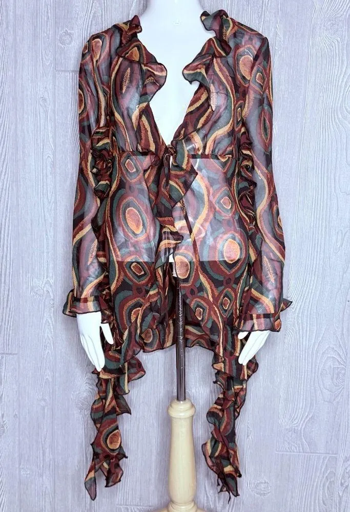 Truth nyc tie dye 70s inspiredd swirl long sleeve short blouse ruffle detail sm - Image 8