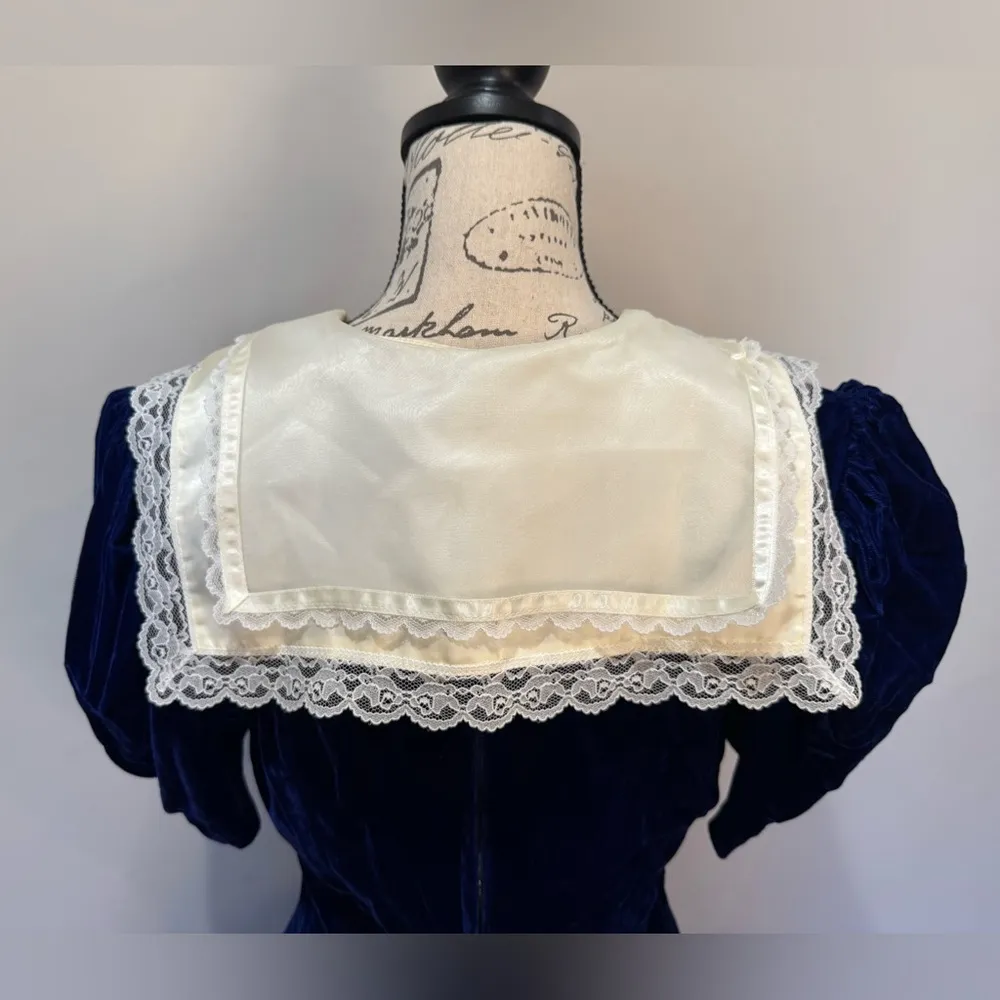Vintage Gunne Sax Jessica McClintock Blue Velvet‎ Dress Size 9 Small - Image 5