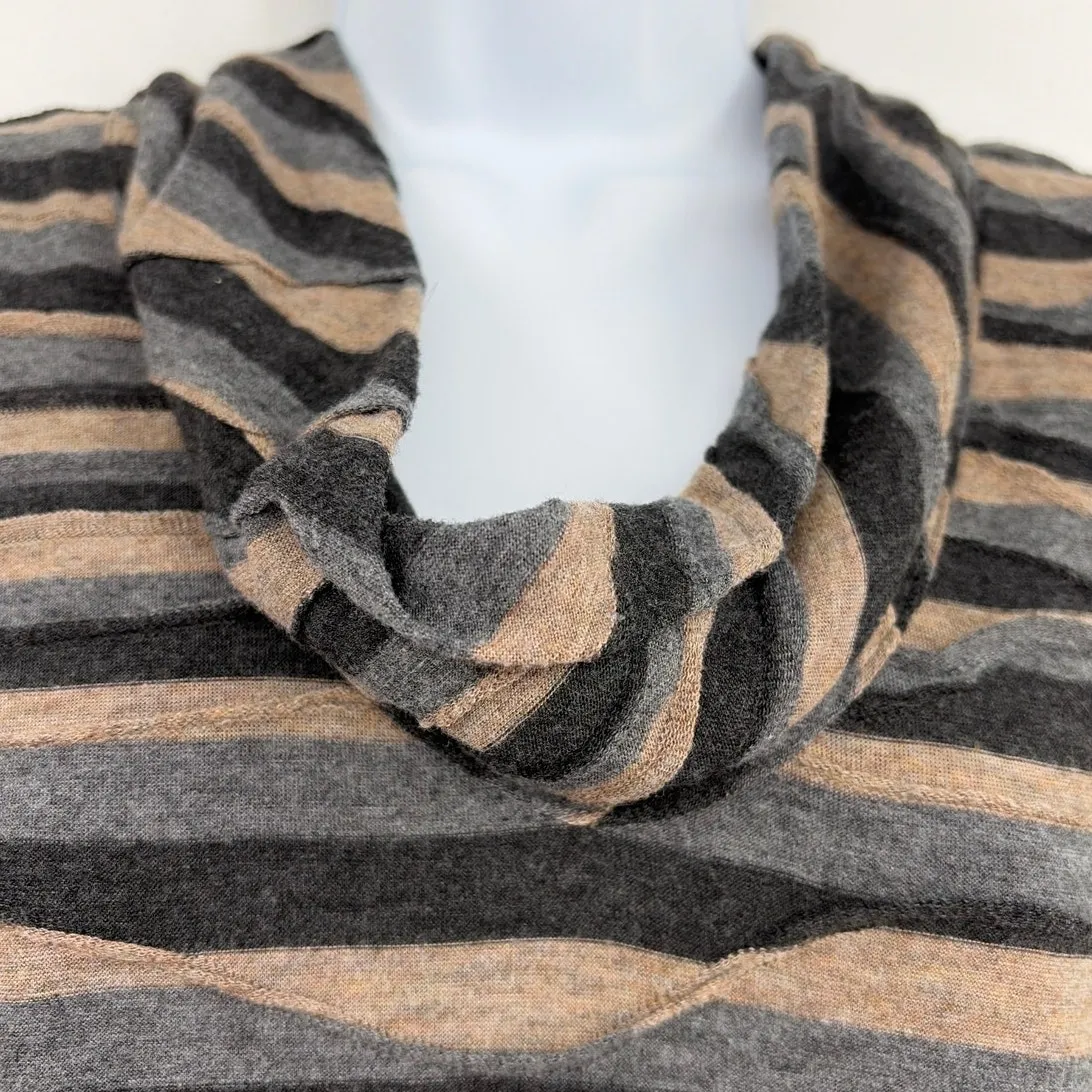 Connected Apparel Lagenlook Dress Sz 12 Striped Cowl Neck Earthy Grunge Neutral - Image 4