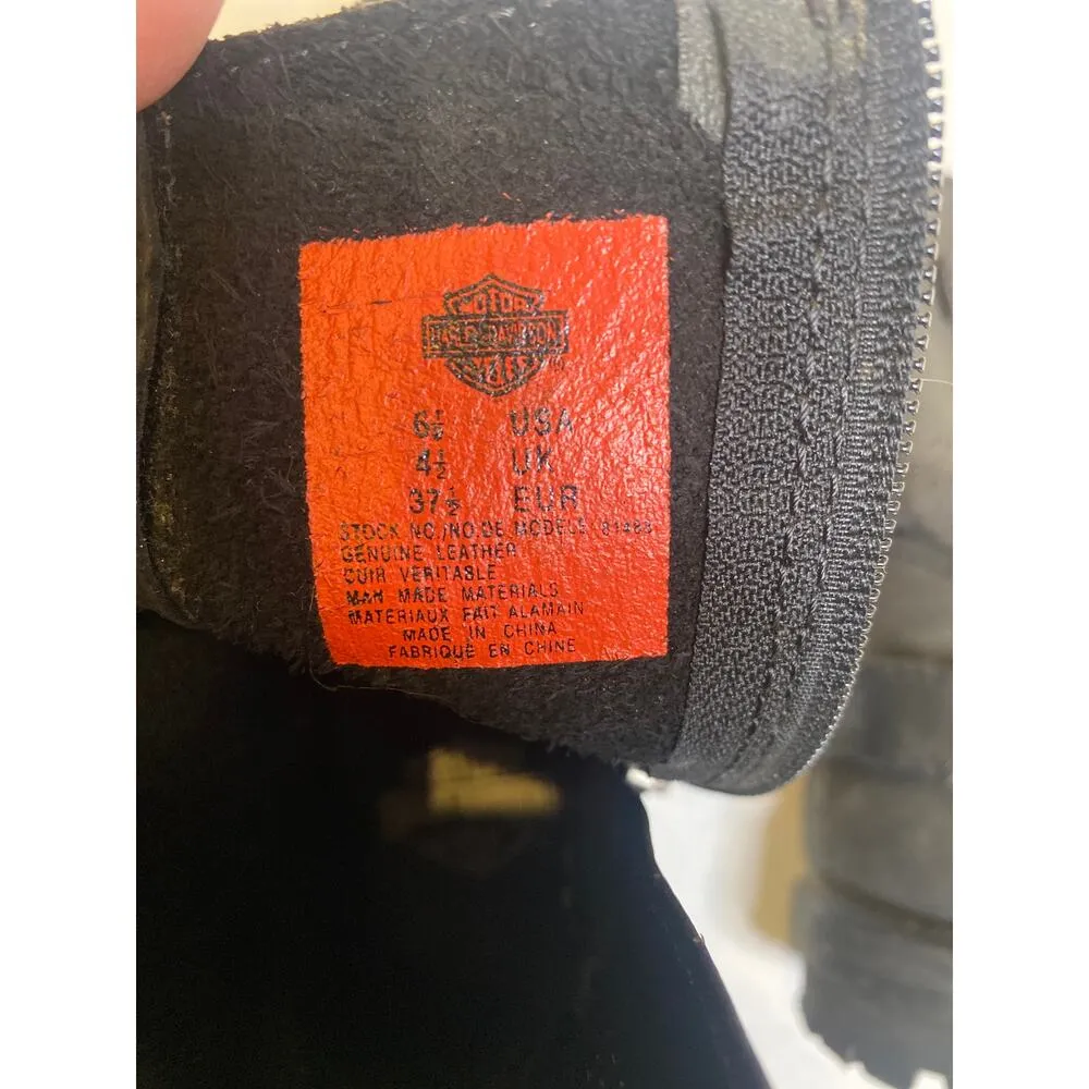 Harley Scarlet Black Mid-Calf Leather Harness Zip Boot EUC Sz 6.5 Square Heel - Image 3