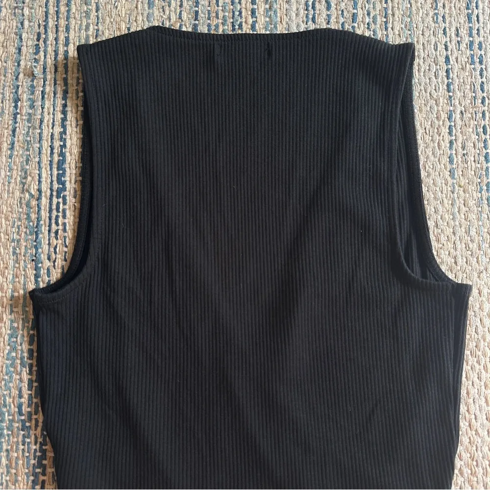 J. Crew Vintage Rib Ruched Wrap Top in Black Size Small Ribbed Shirt Tank - Image 8