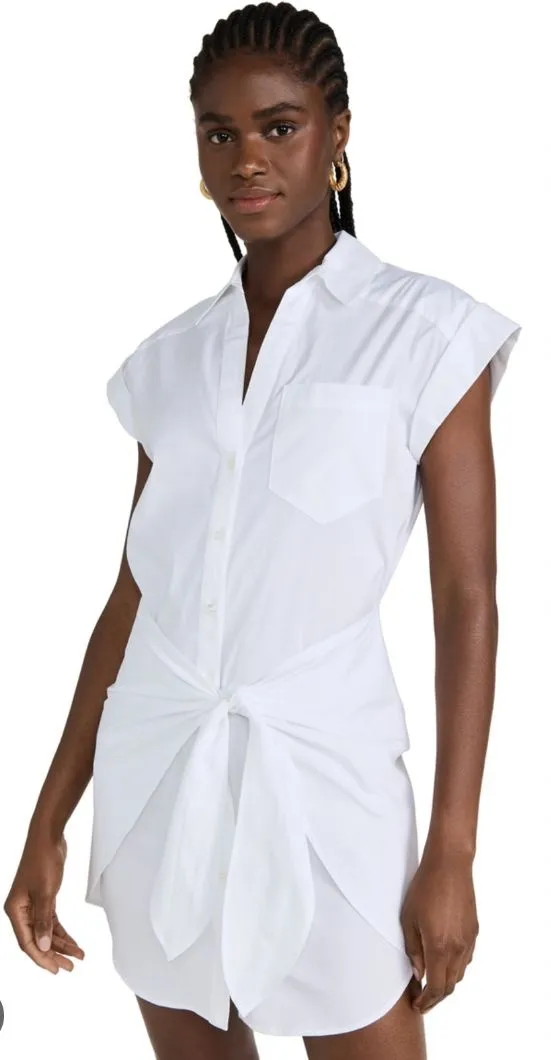 Veronica Beard Aimee mini shirtdress in white stretch cotton-blend poplin - Image 1