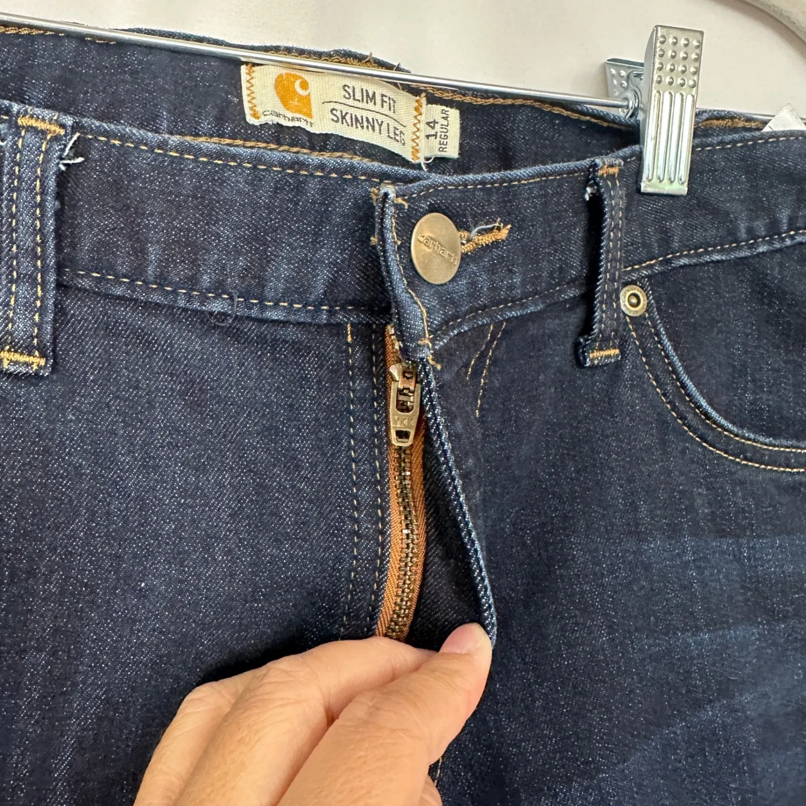 Carhartt Slim Fit Skinny‎ Leg Dark Wash Denim Jeans Womens Size 14 Regular - Image 4