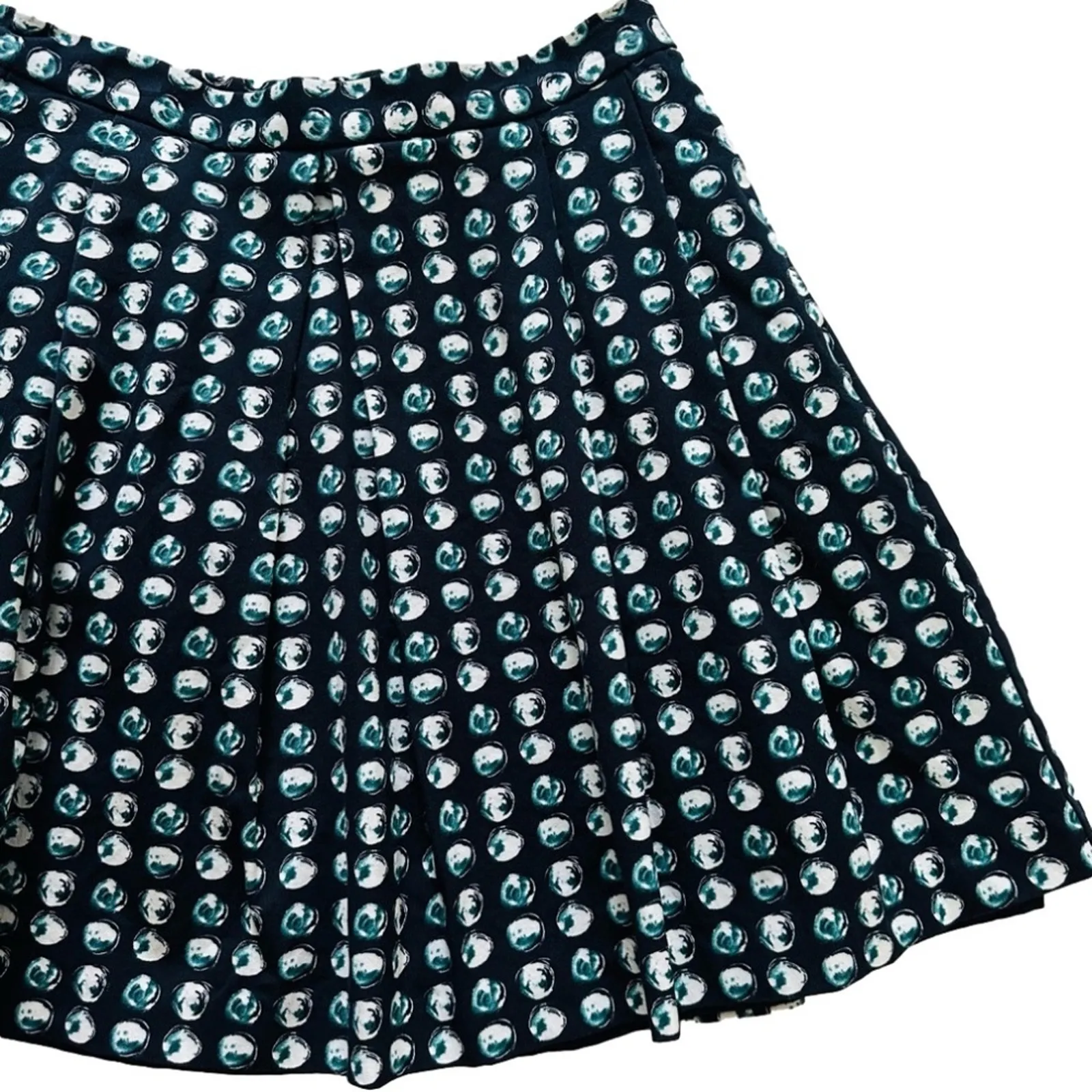 Banana Republic Skirt Navy Blue Green White Circle Print Pleated Pockets Size 6 - Image 4