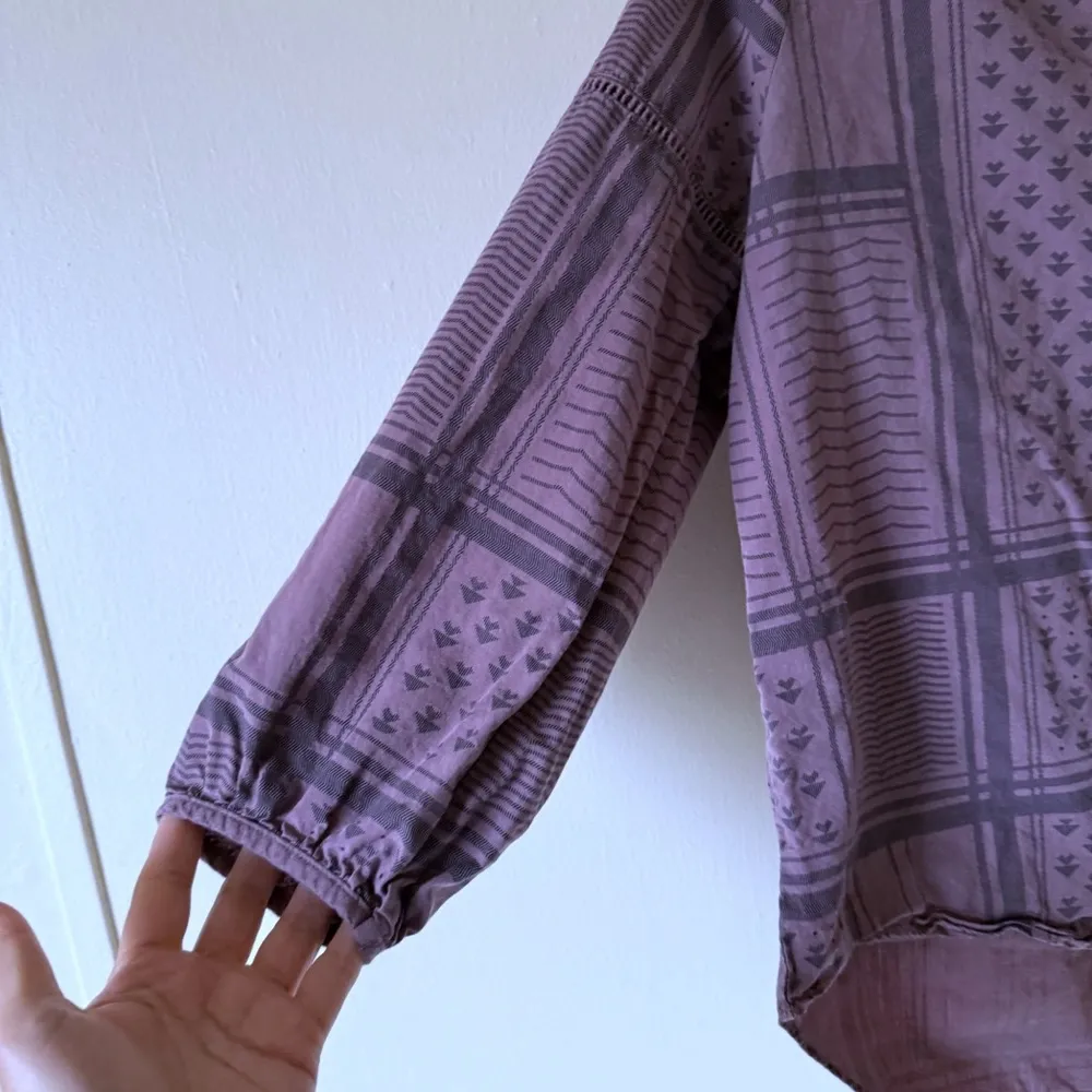 PrAna Elena Top Blouse SZ M  Mauve Santa Fe Pink Plaid Henley 3/4 Sleeve Organic - Image 4