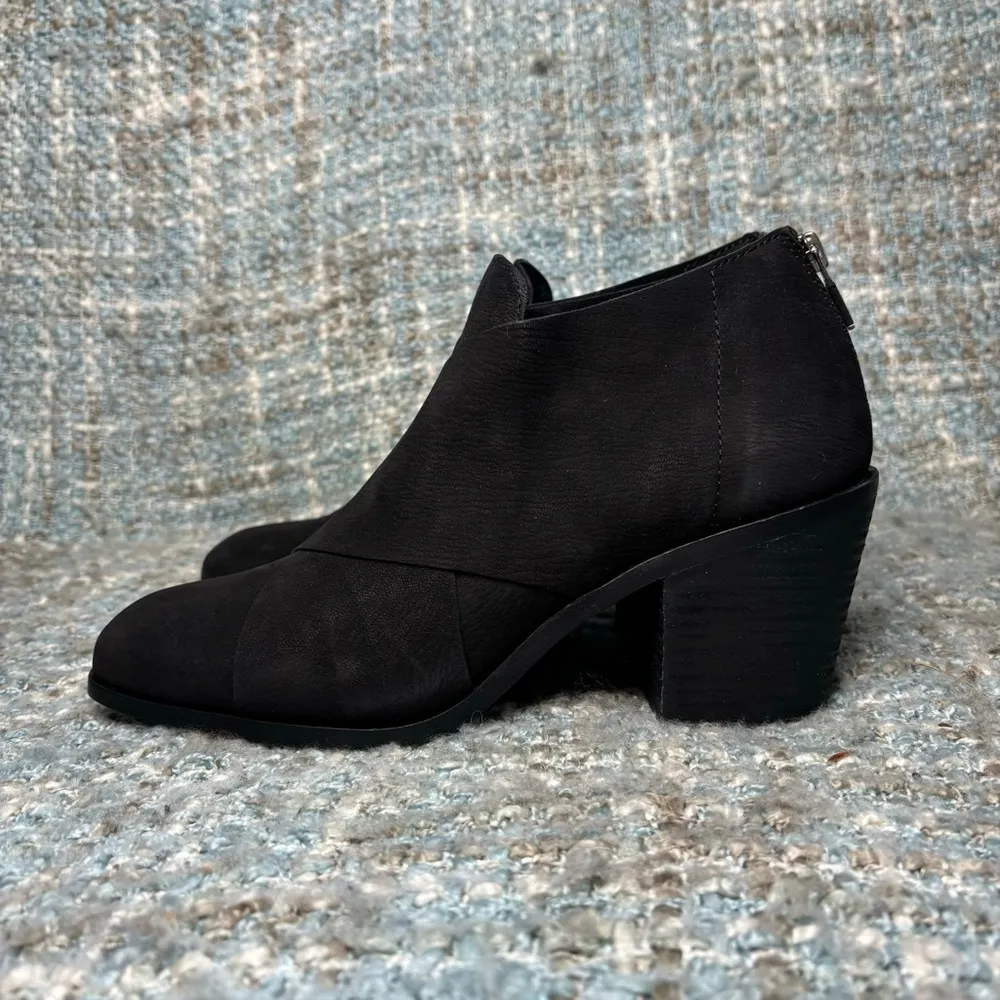 Eileen Fisher Ember Leather Block Heel Ankle Boots in Black Tumbled Nubuck - Image 3