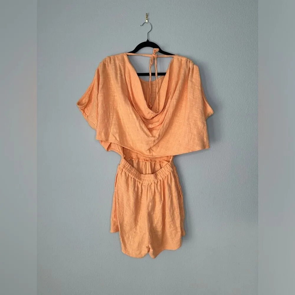 FREE PEOPLE Womens 100% Cotton Draped Backless Butterfly Dolman Sleeve Romper XS - Image 8