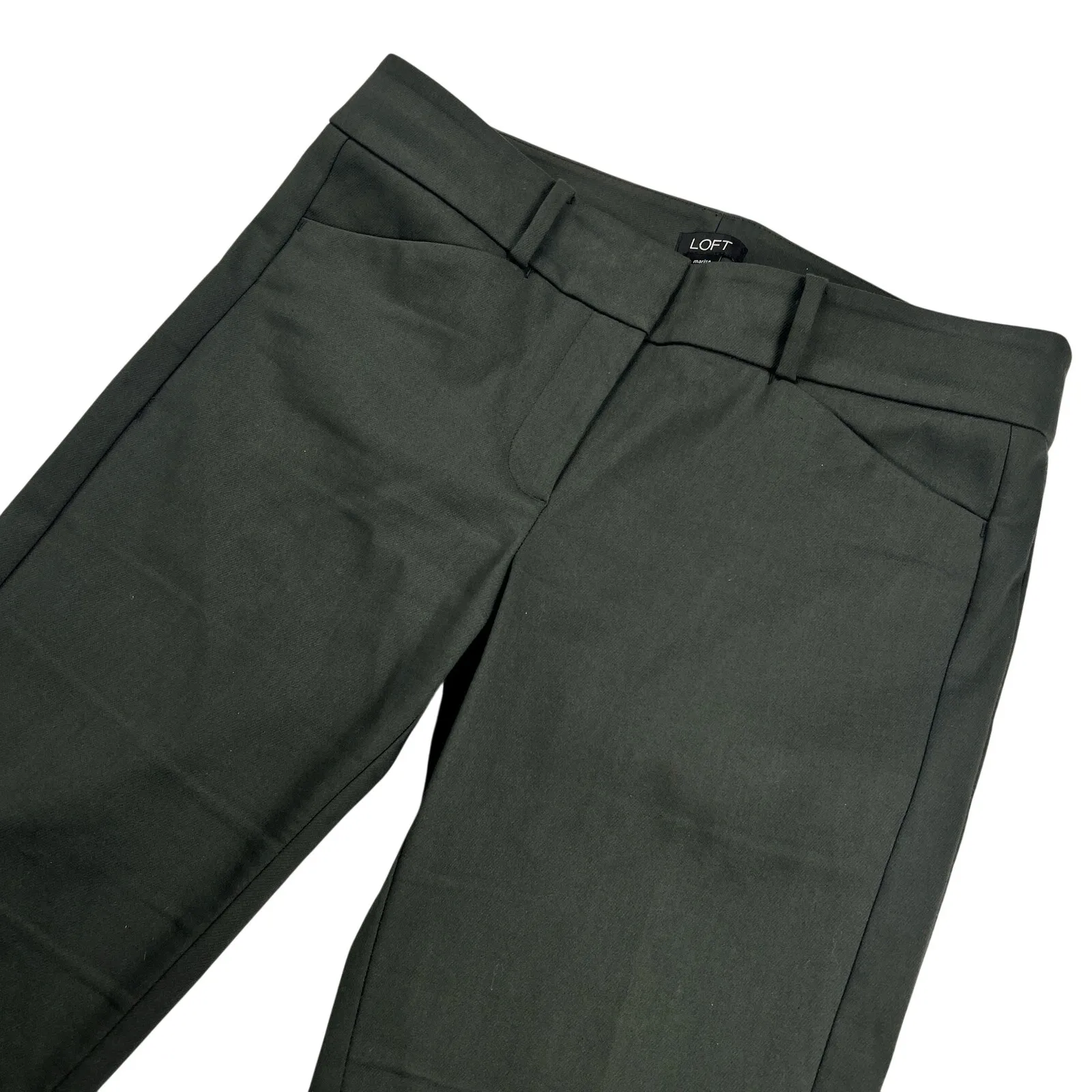 LOFT Marisa Dress Pants Mid Rise Olive Green Double Side Seam Flat Front Size 8 - Image 2