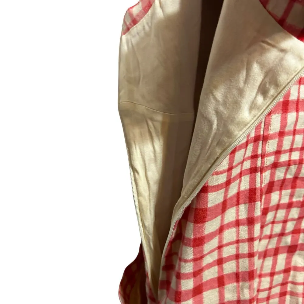 Maeve Women Button Dress XL Red Abstract Gingham Plaid Pockets Cottagecore Retro - Image 7