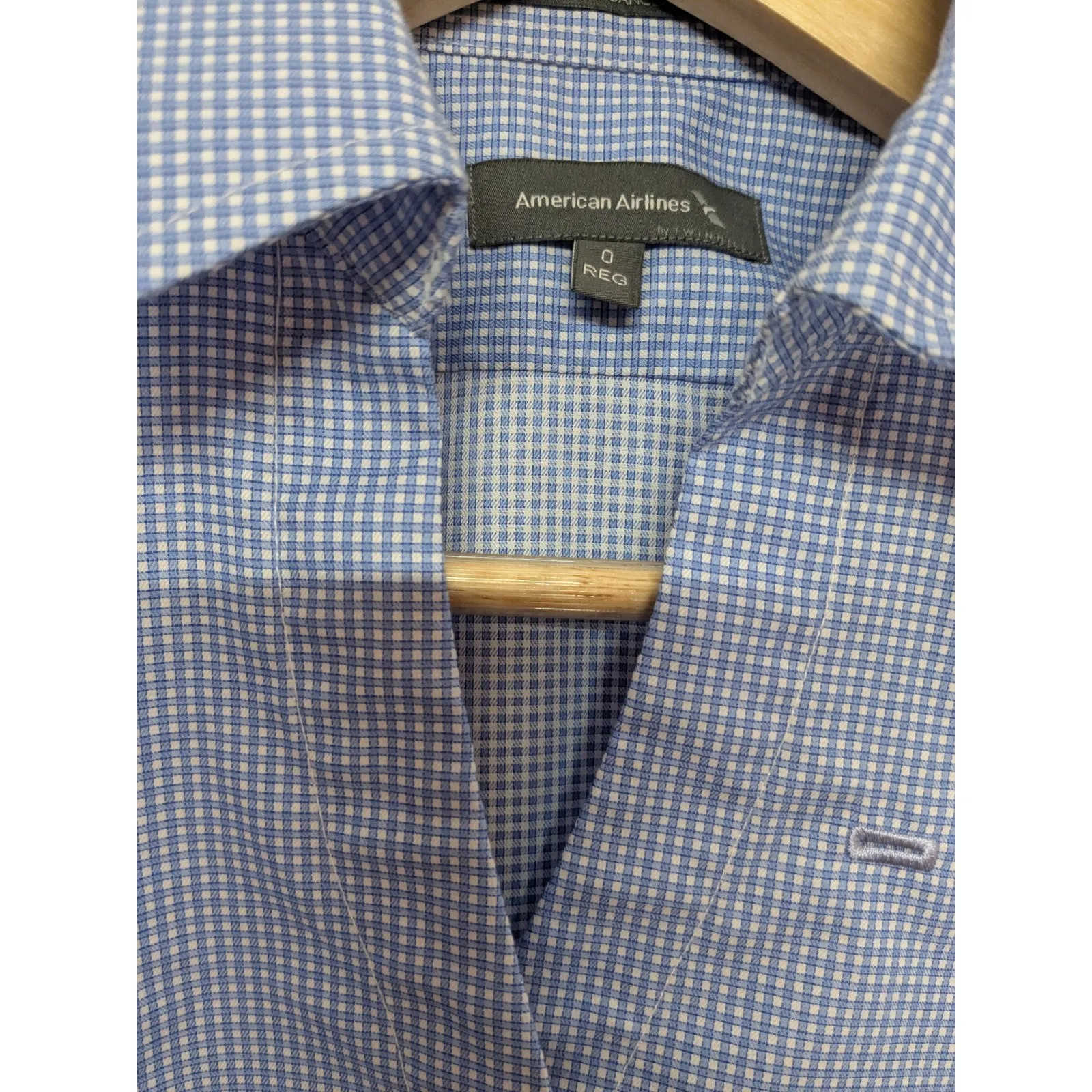 American Airlines Women Uniform Shirt Button Front Long Sleeve Blue Check Sz 0 - Image 3