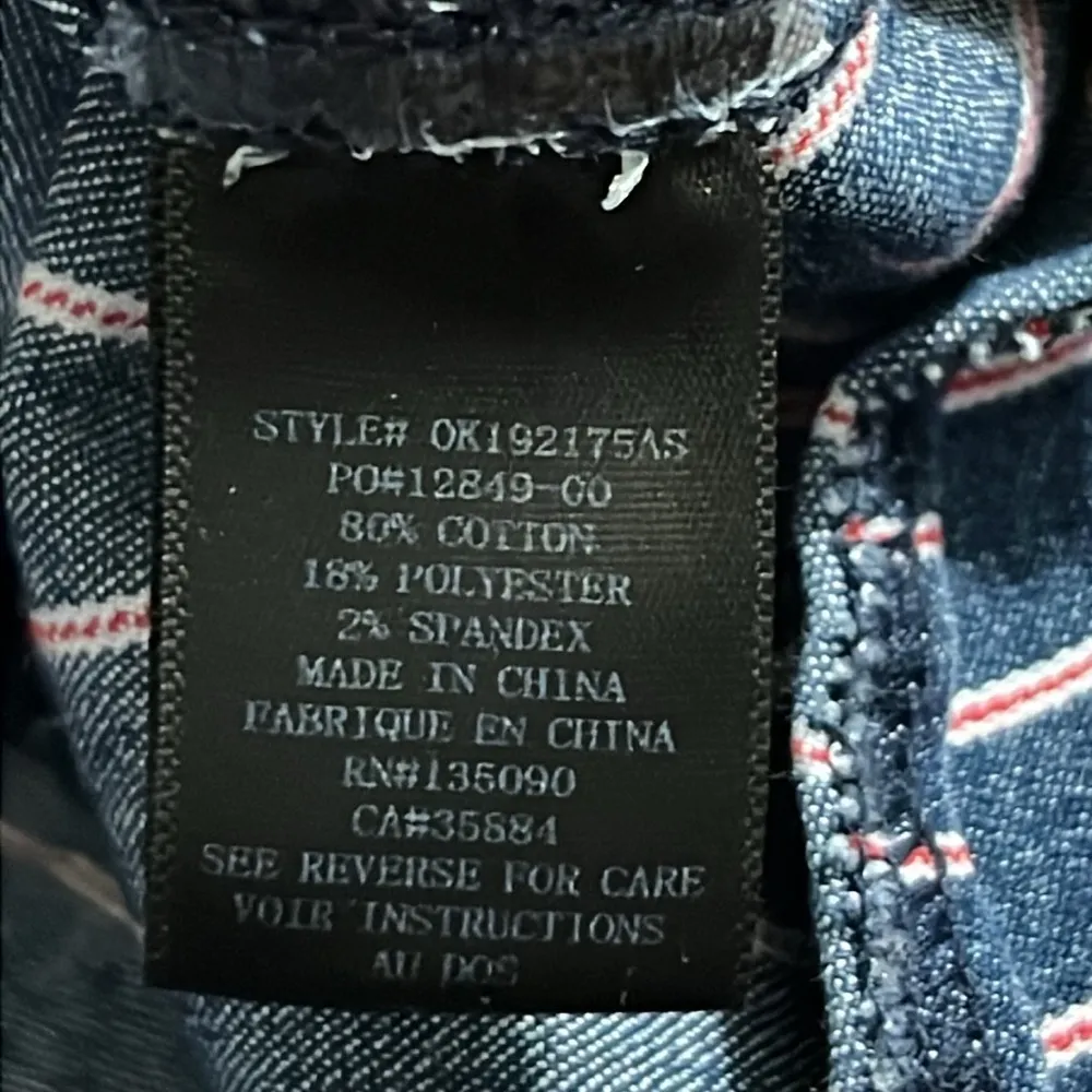 Altar'd State small mini skirt blue red pinstripe zips up back stretchy denim - Image 8