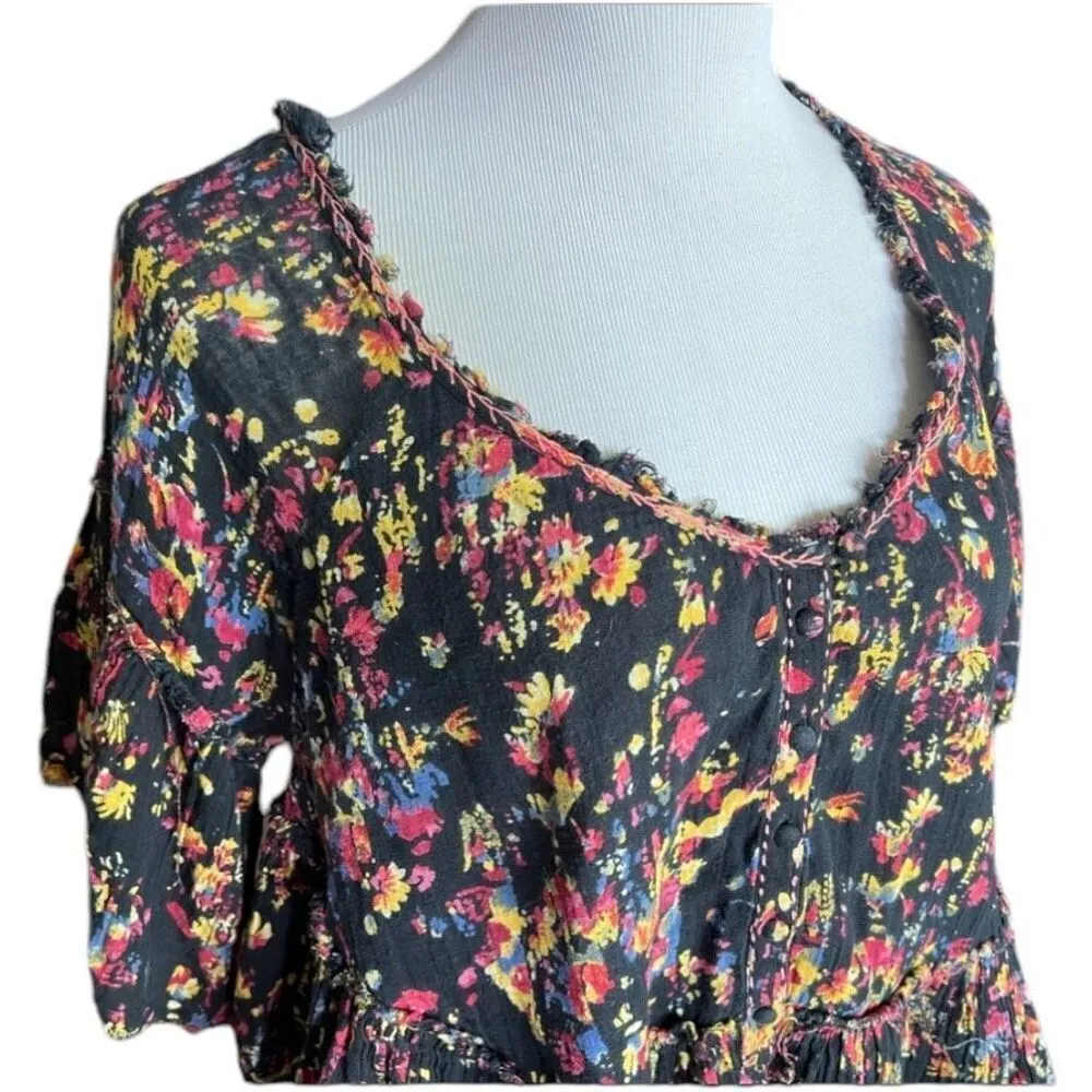 Womens Free People Whimsical Floral Print Babydoll Tie Back Detail Top - Sz M - Image 7