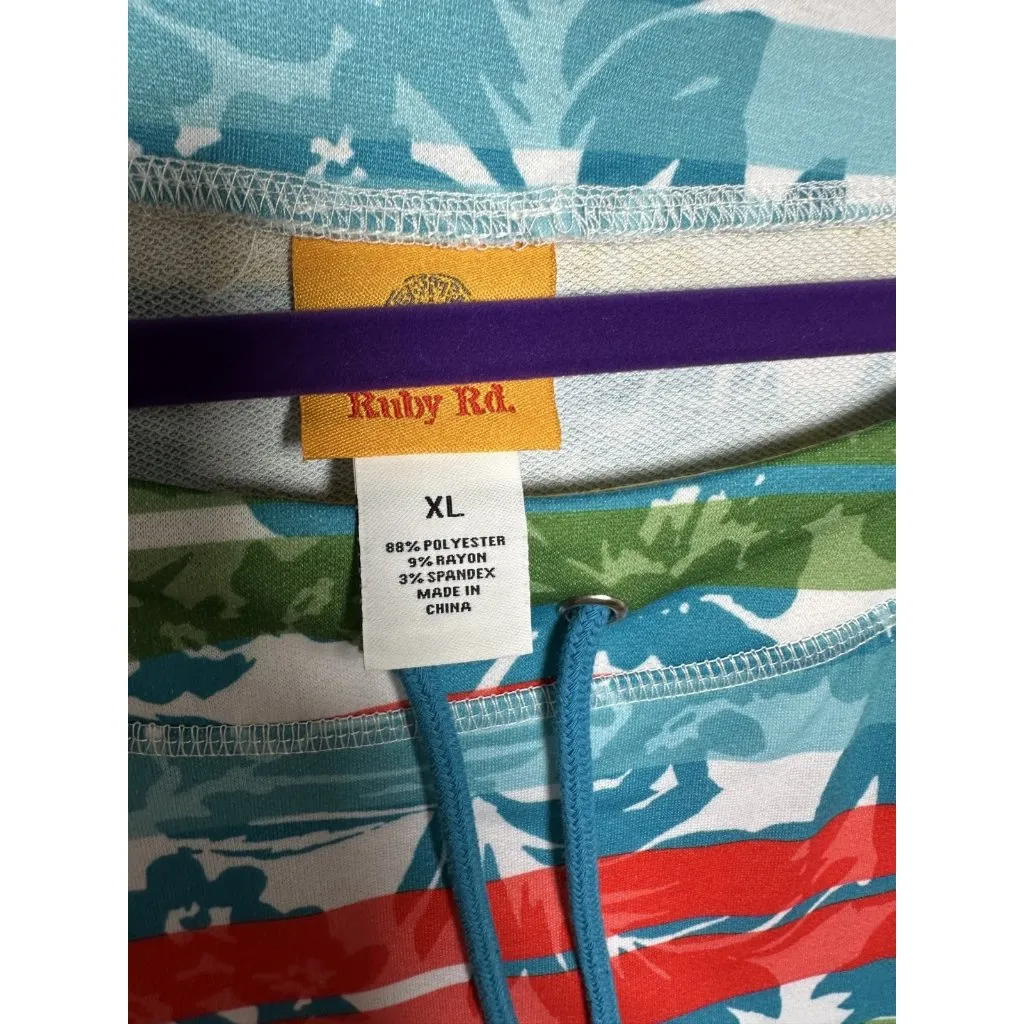 Ruby Rd Womens XL Top Blouse Striped Colorful Beach Tropical 3/4 Sleeve Stretch - Image 4