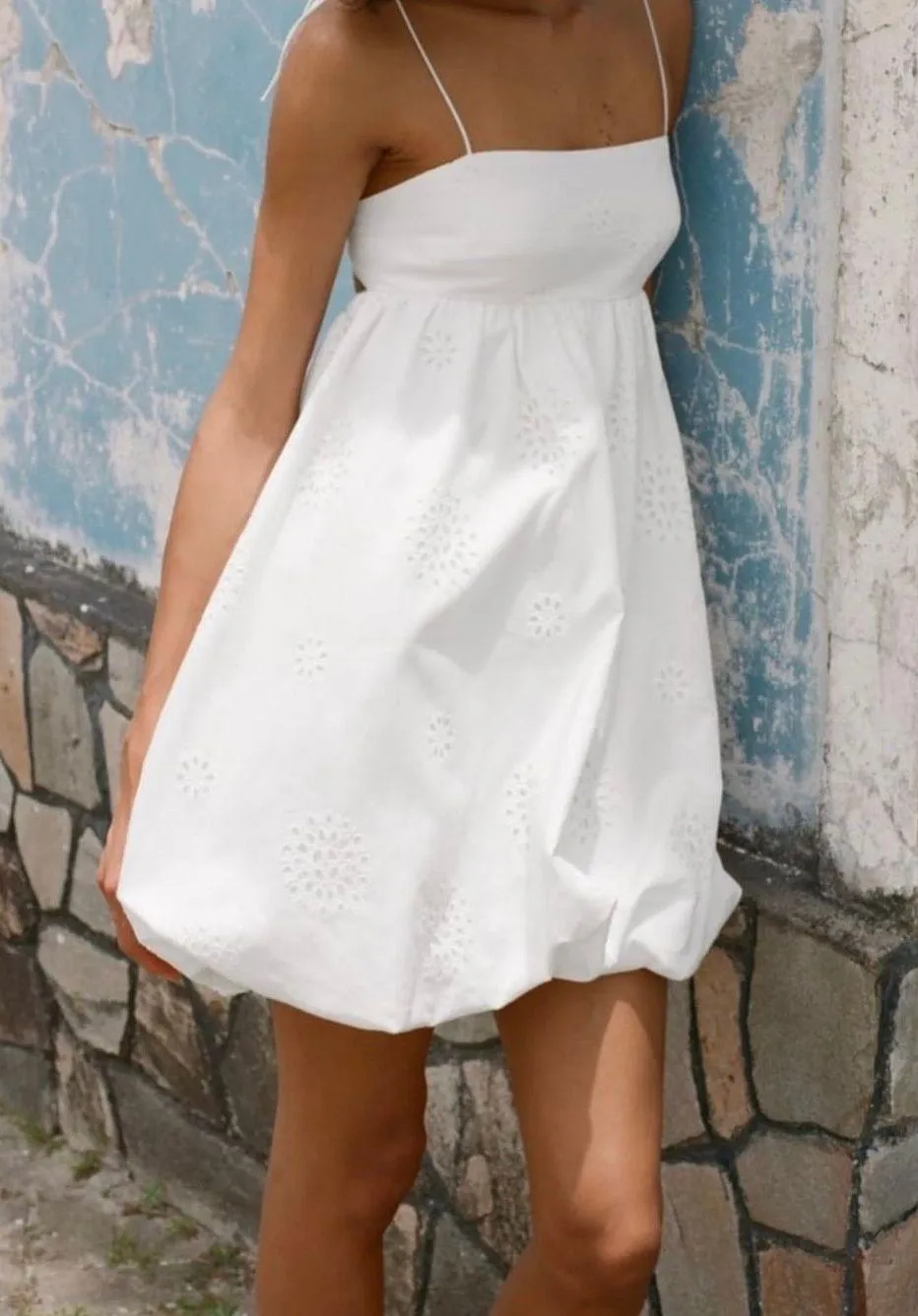 Zara dress mini crochet balloon lace sundress white boho vacation casual summer Size L - Image 7
