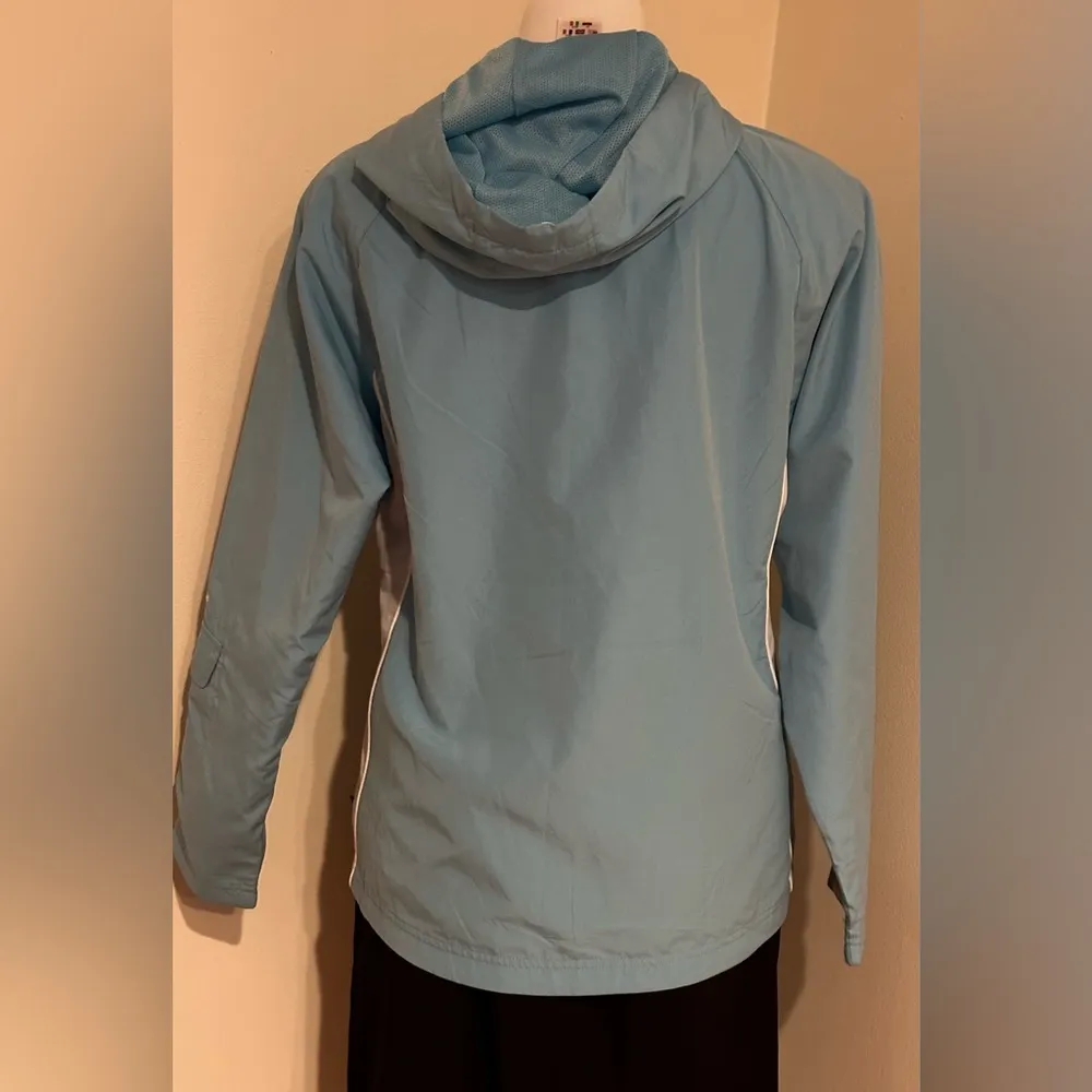 Reebok Blue Softshell Windbreaker 1/4 Zip Hoodie Jacket White Side Panels Sz M - Image 6