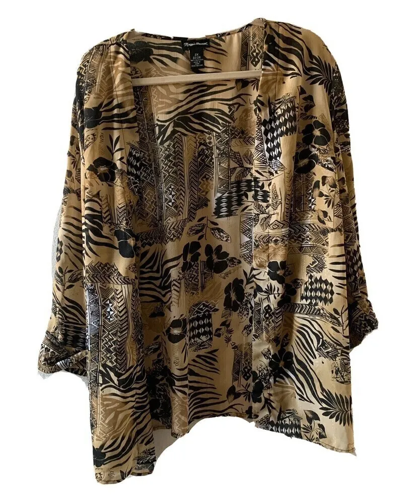 Maggie Barnes Plus Size 2X 22/24 Multicolor Artsy Abstract Print Open Cardigan - Image 1