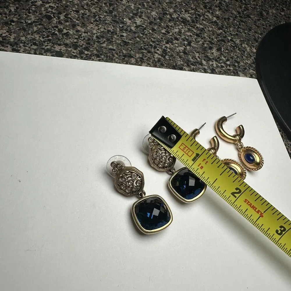 & LCI Signed Women’s Pierced Dangle Earrings Lot Of 2 Blue & Gold - Image 4