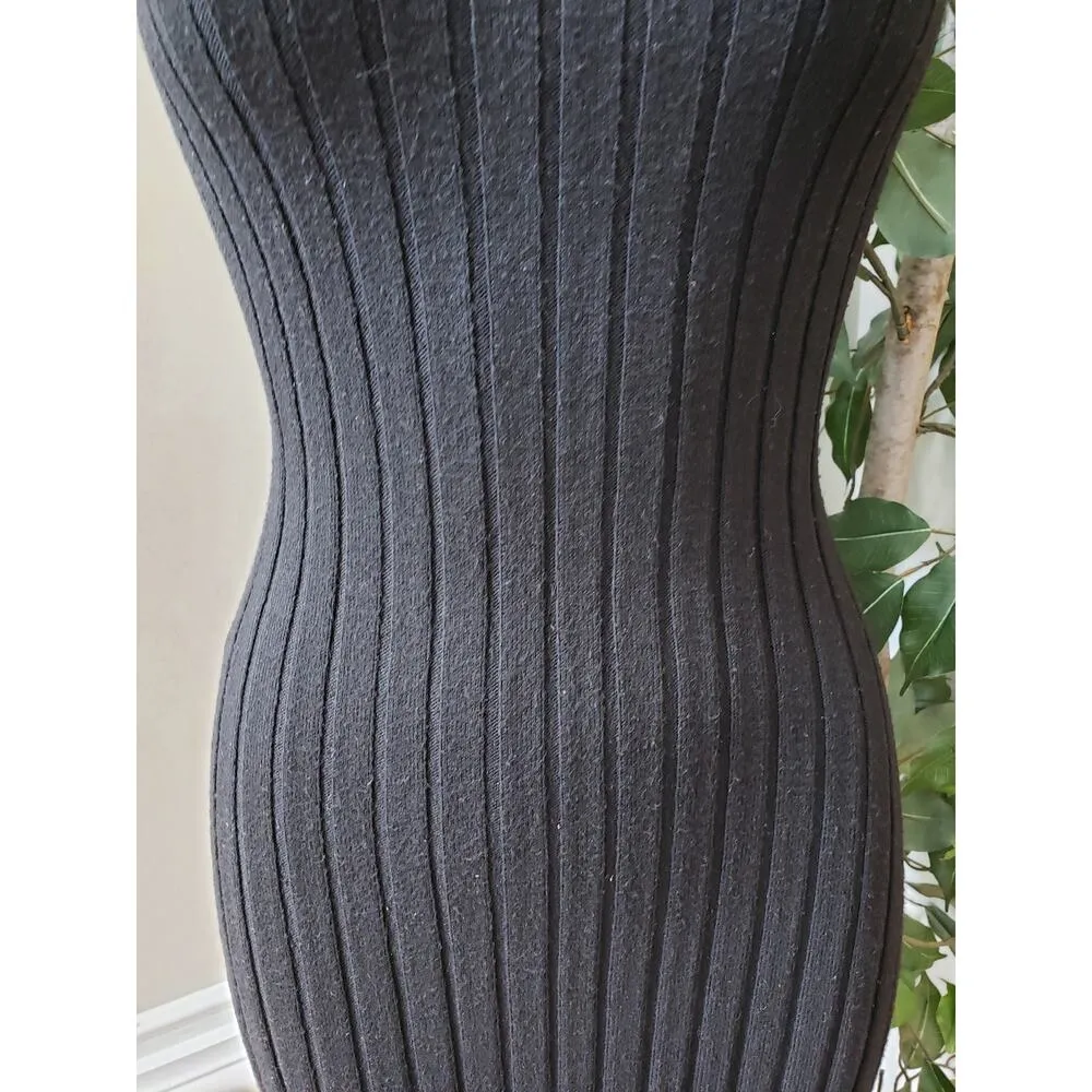 Olive + Oak Knee Length Dress Women's Large Black Ribbed Sleeveless Mock Neck - Image 11