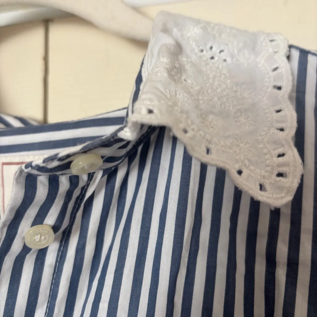 GAP X Doen Organic Cotton Eyelet Big Shirt Oversized Striped | Size XL White - Image 6