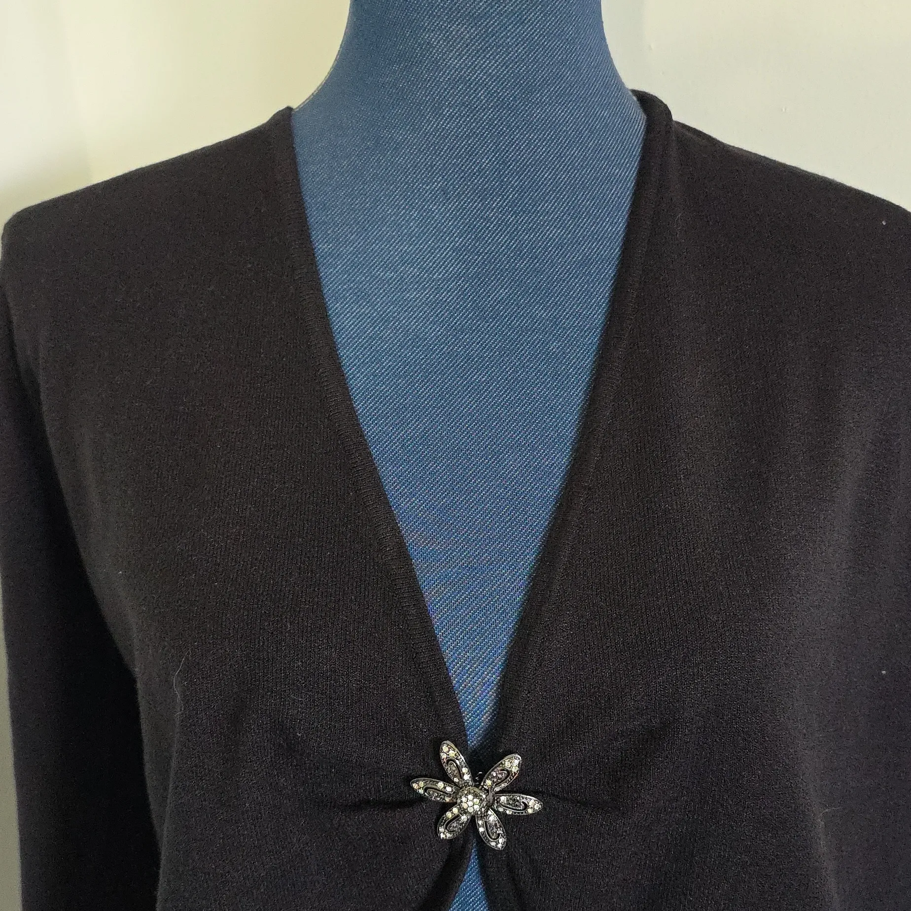 Lane Bryant Dressy Black Knit Cardigan Shrug with Rhinestone Clasp - Image 2