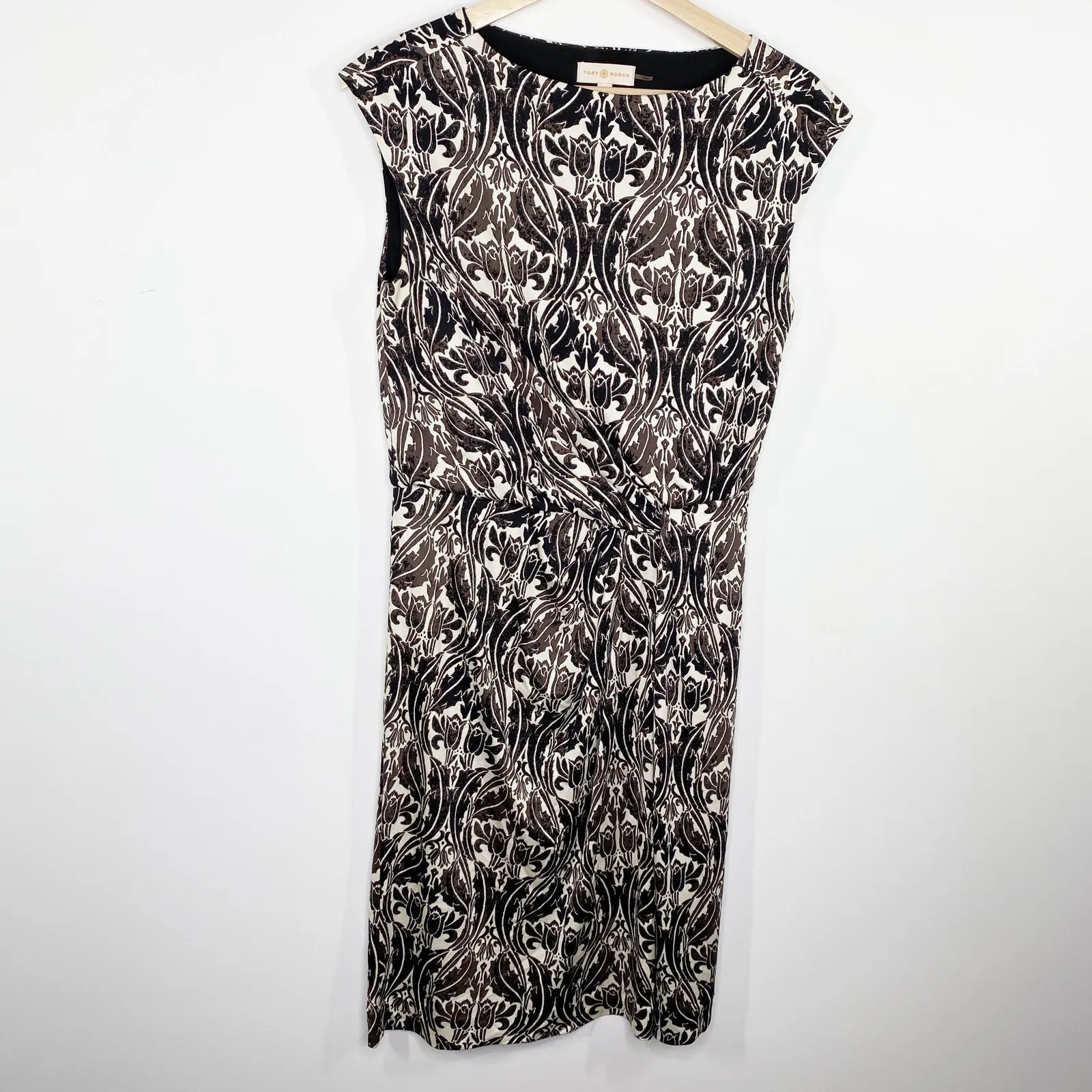 Tory Burch Odila Cream Brown Printed 100% Silk Dress Women's Size Small S - Image 9