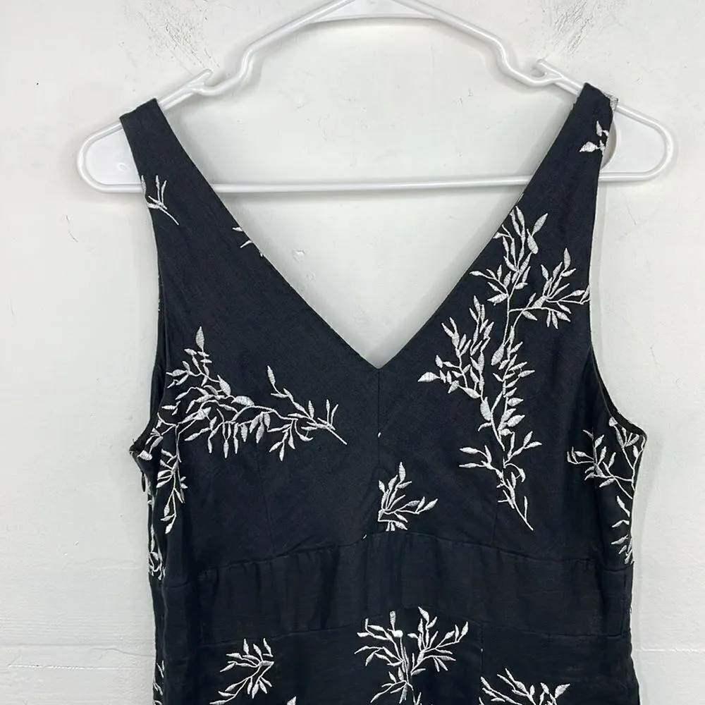 Peter Nygard Womens Fit &Flare Dress Black Floral Tie Waist V Neck Linen Medium - Image 7