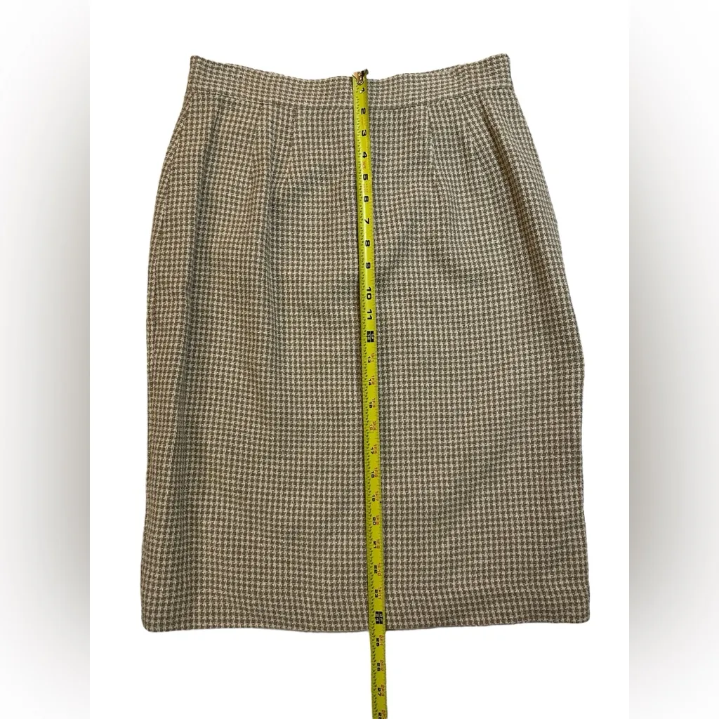 Vintage 90s Silks 100% Silk Houndstooth Blazer Skirt Suit Set Brown Beige Medium - Image 14