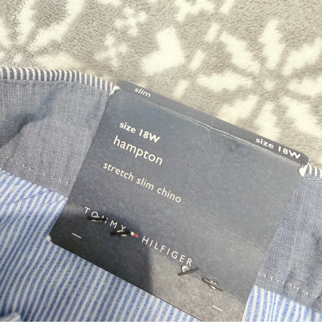 NWT Tommy Hilfiger Women's Blue White Hampton Pinstripe Chino Pant Slim‎ 18W - Image 5