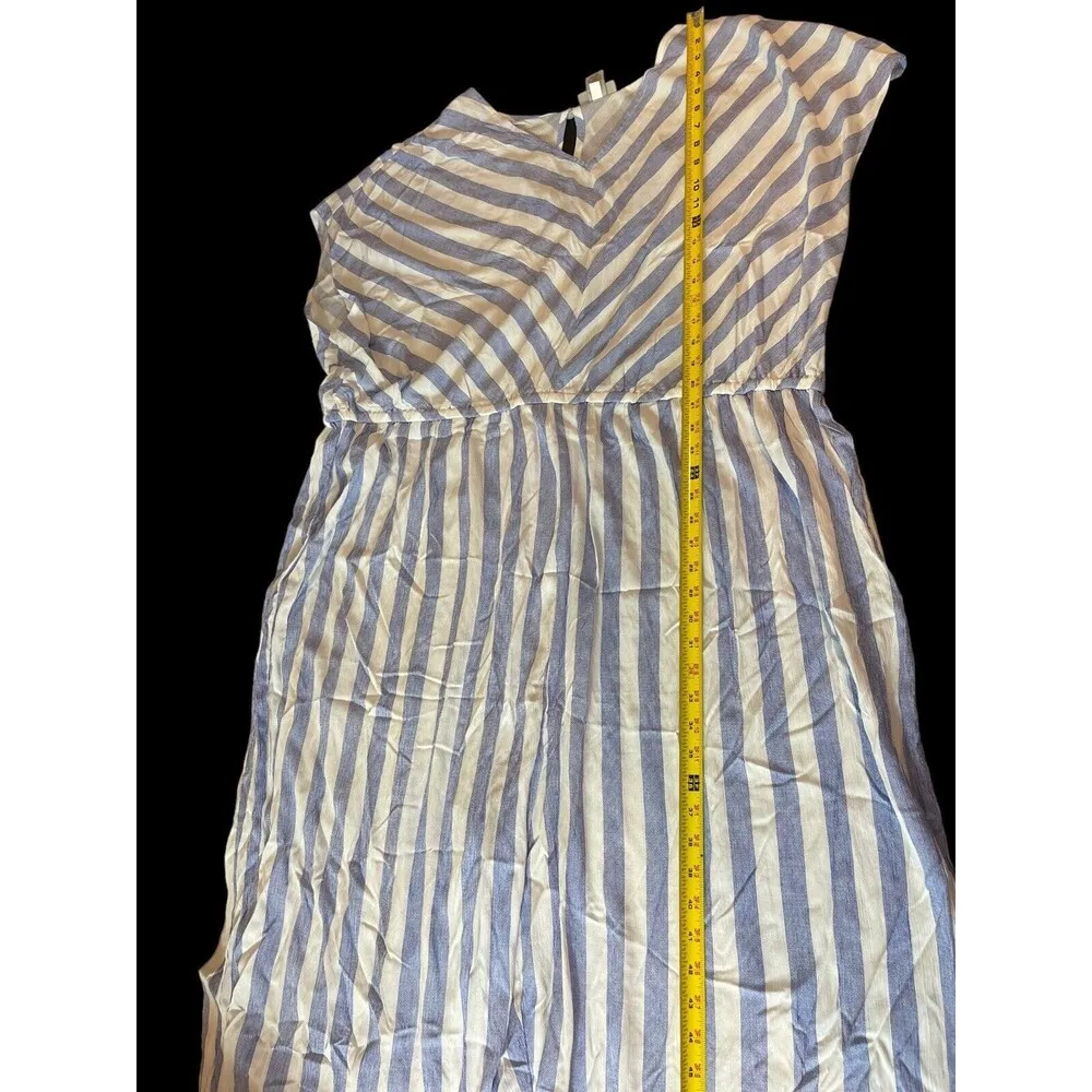 Catherines Cap Sleeve Blue White Striped Nautical Chevron Wide Leg Jumpsuit 32W - Image 9
