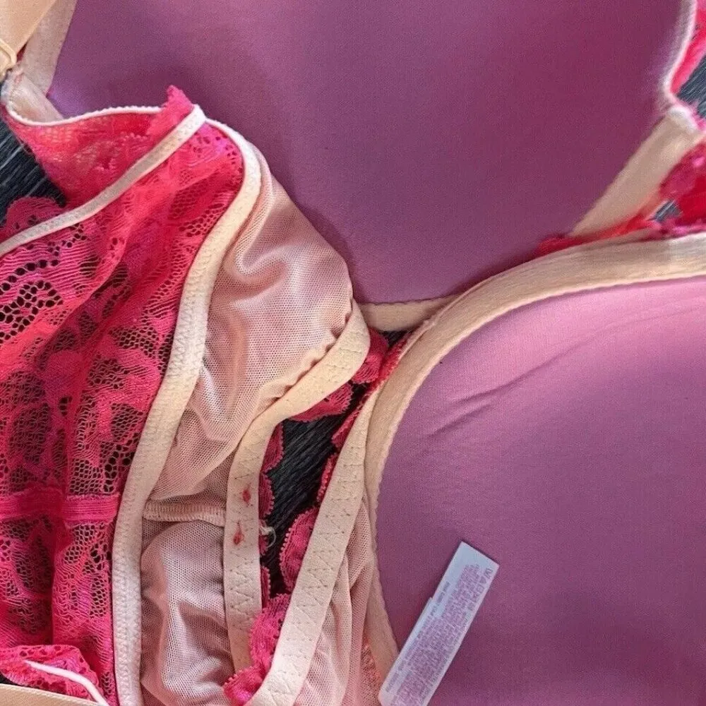 Victoria’s Secret PINK Date Racerback Women’s Push-up Bra Sz 36DD Lace Hot Pink - Image 14