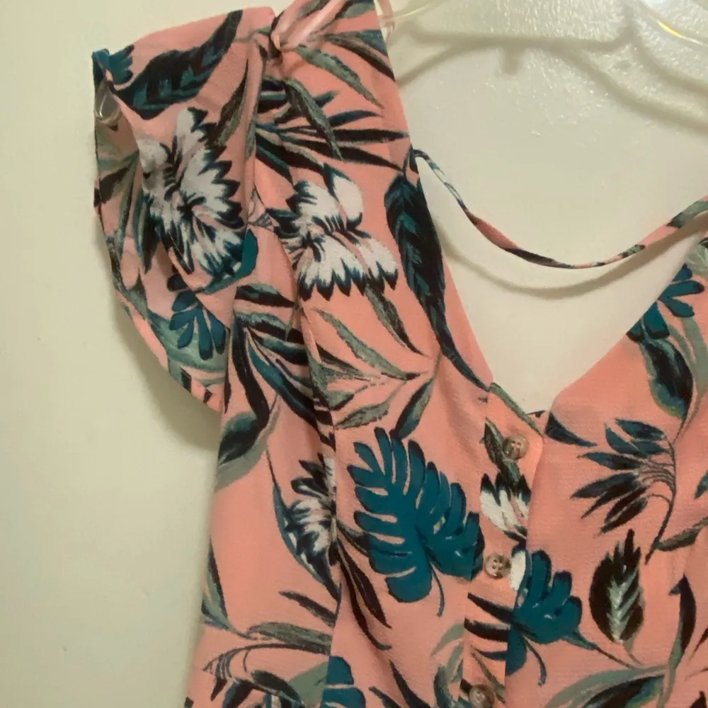 June & Hudson Womens Romper S Small Tropical Hawaiian Palm Teal Pink Bust 34”NWT - Image 2