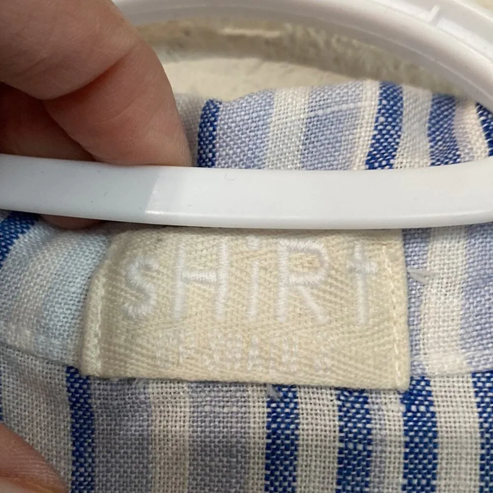 CP Shades shirt tunic beach cover up linen vacation coastal blue white sz S - Image 2