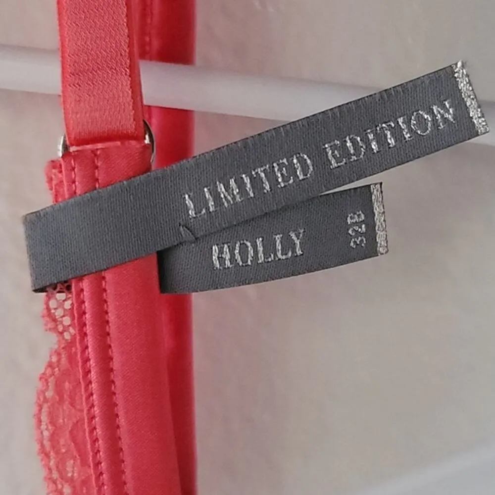 Aerie Limited Edition Holly Satin Padded Lace Trim Push-Up Bra Pink Coral 32B - Image 8