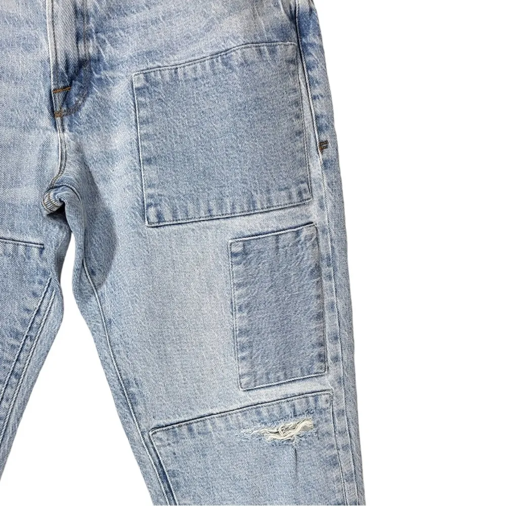 NWT Frame Le Garcon Hideaway Raw Hem Patched Distressed Jeans in Light Wash - Image 9