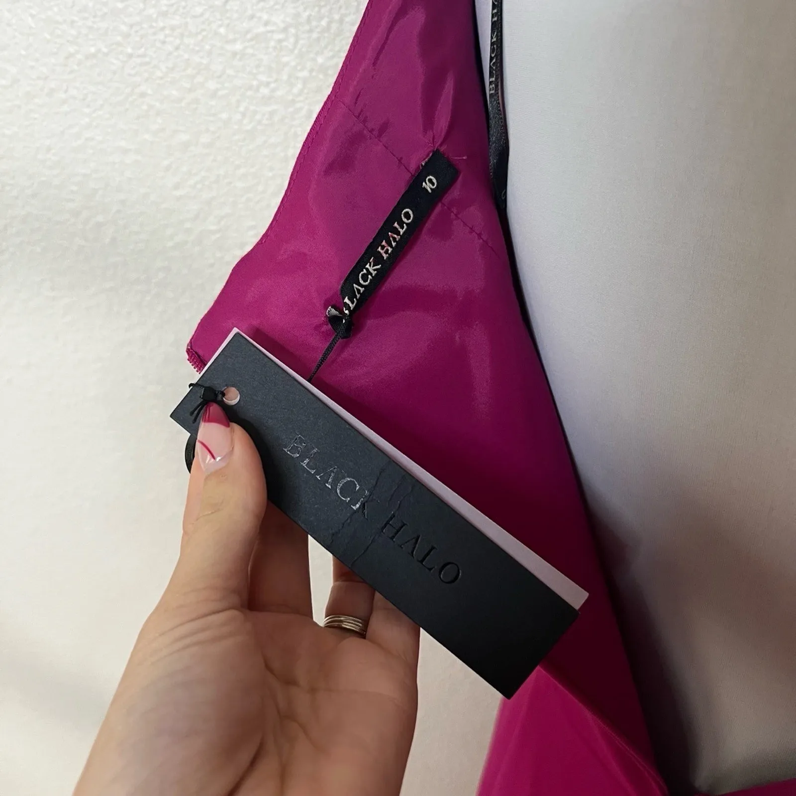 Black Halo Riya Magenta Cutout Off Shoulder Cocktail Dress Zipper Slit NEW 10 - Image 7