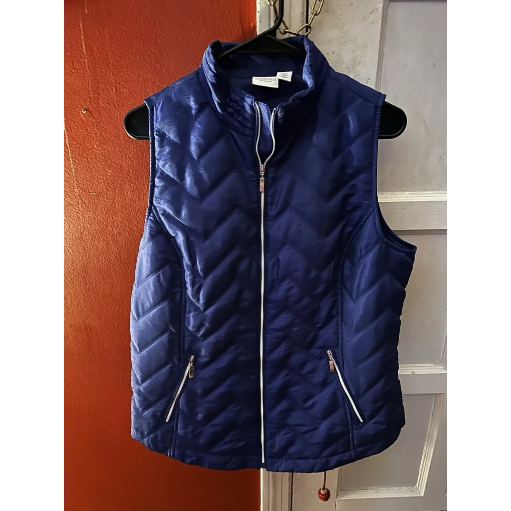 Chicos Quilted Full Zip Vest Blue Stand Collar Zip Front Pockets Medium - Image 3