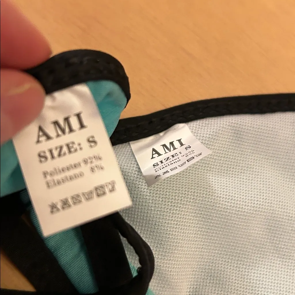 B3 New Women’s AMI Super Sexy 2Pc Teal and Black String Bikini Set size Small - Image 6