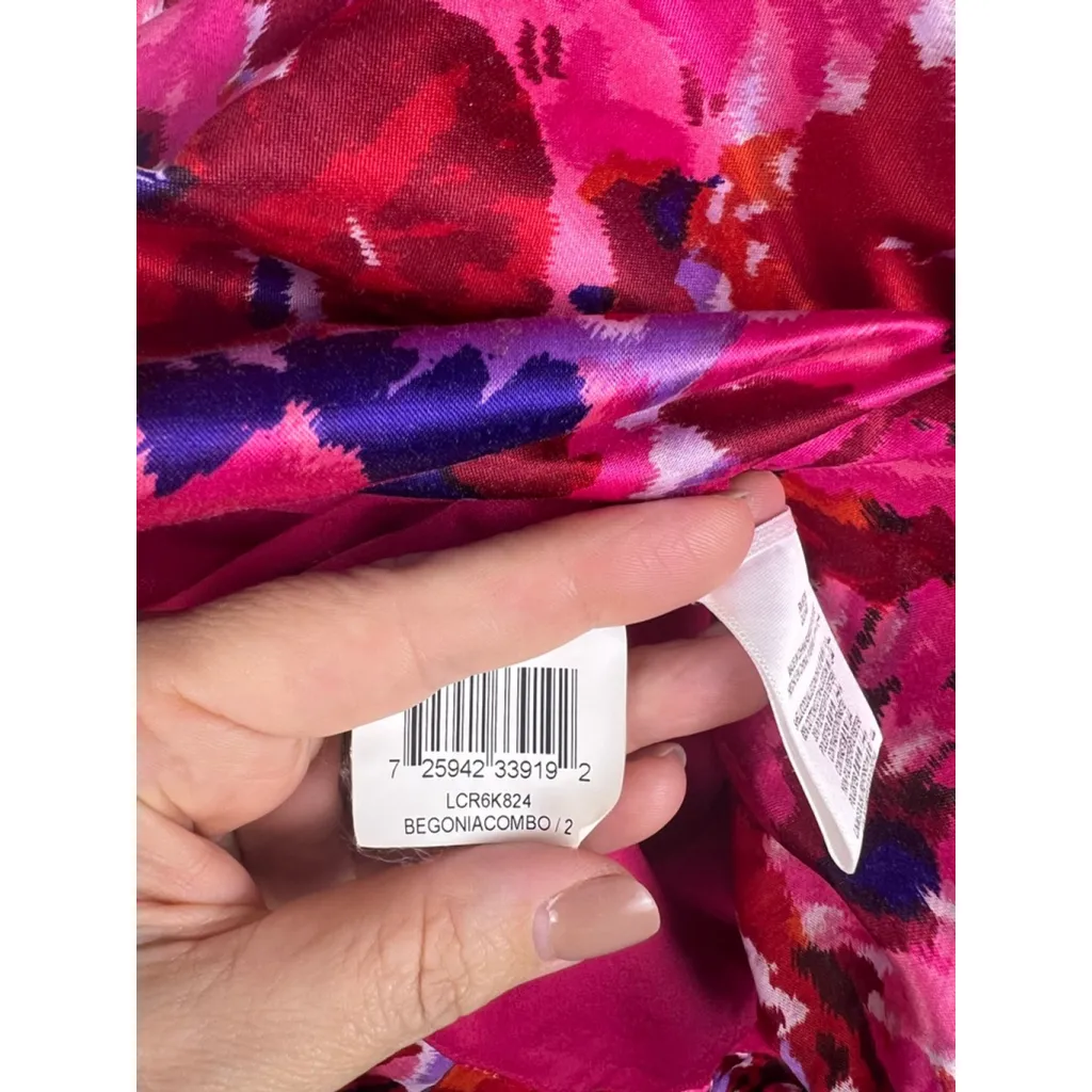 BCBGMAXAZRIA sz2 Pink/Red Floral Rosette Cocktail Party Mini Dress Bubble hoco - Image 7