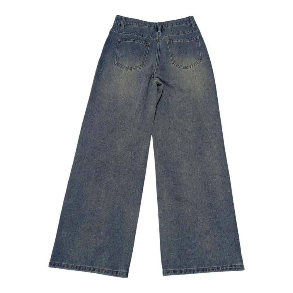 Cider Mid Rise Star Pattern Wide Leg Jeans Womens Small Denim Pants Streetwear - Image 3