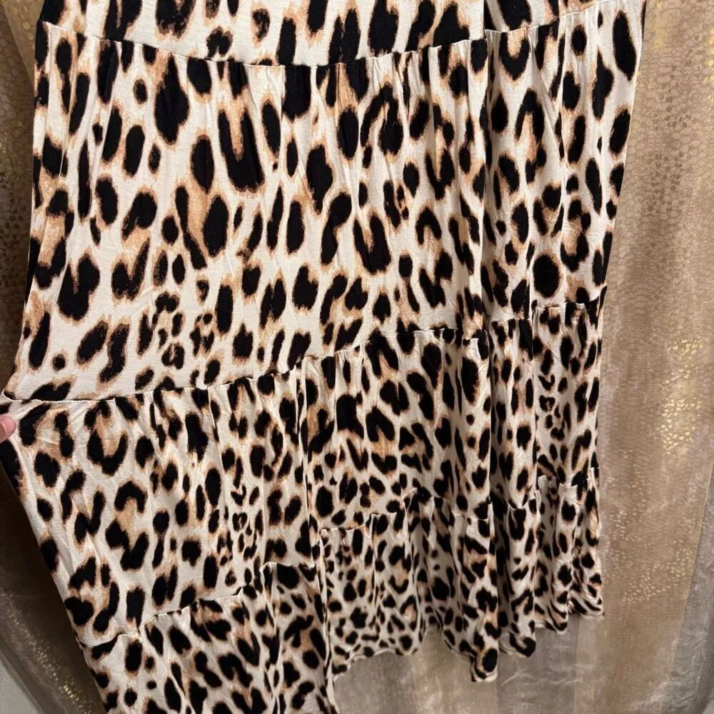 INC International Concepts Stretchy Tiered Leopard Cheetah Print Maxi Dress XS Tan - Image 3